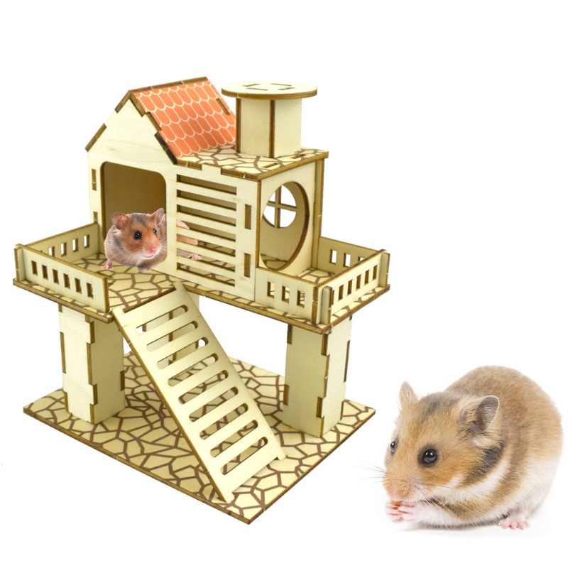 Nhà gỗ đồ chơi 5 màu dễ lắp ráp dành cho sóc chuột hamster