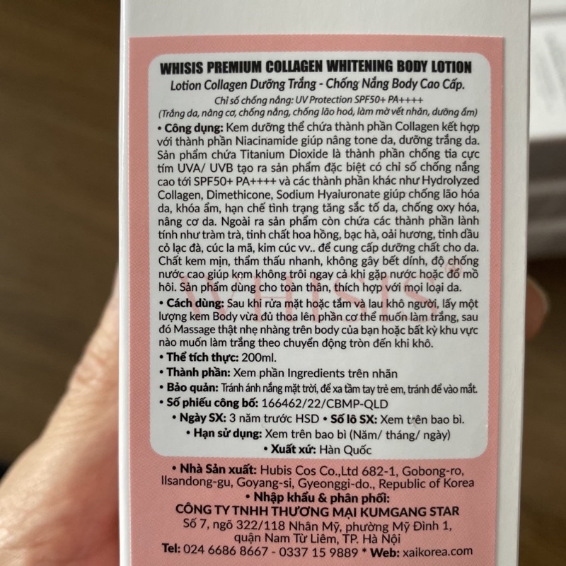 Dưỡng Thể Whisis Lotion Body Hàn Quốc SPF50+ PA++++ 200ml