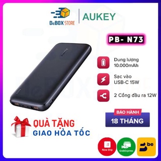 【Giao Hỏa Tốc】Sạc Dự Phòng Siêu Mỏng 10.000 mAh Aukey PB-N73 Sạc Nhanh Type C 15W, 2 Cổng USB-A - Chính hãng