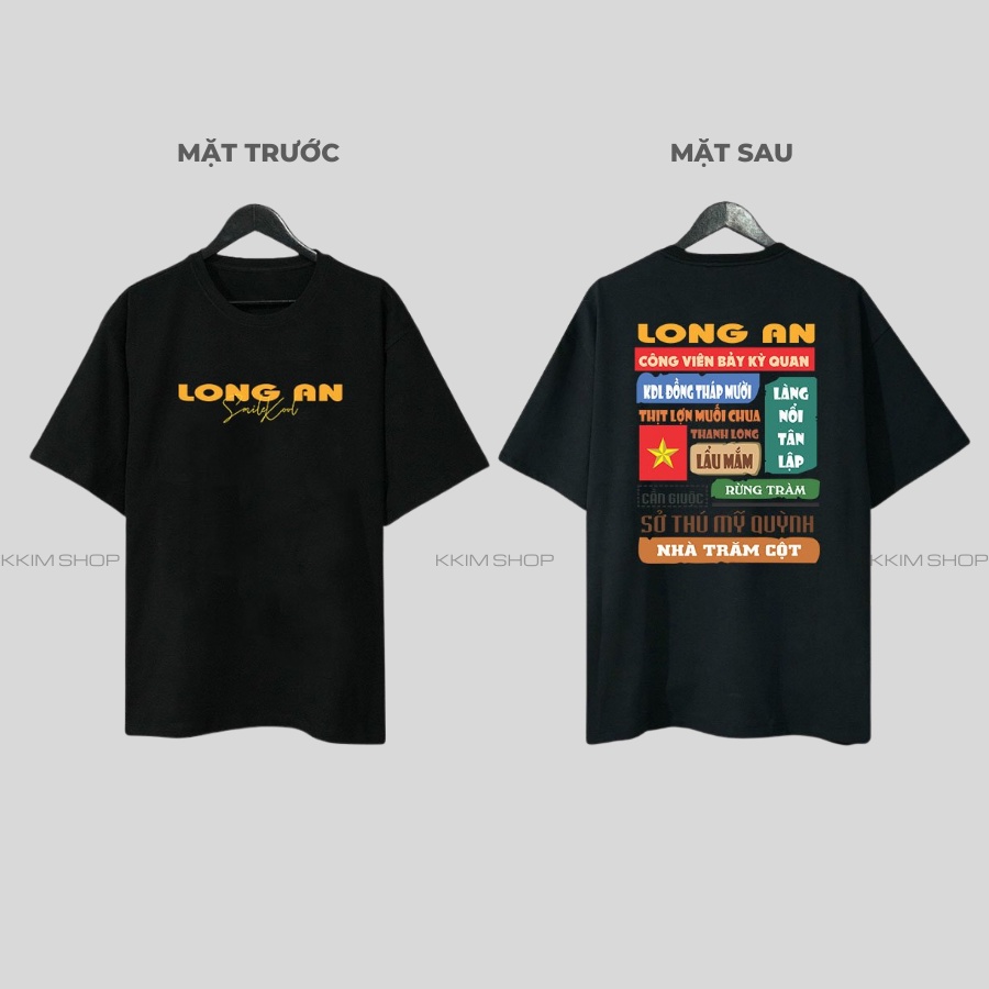 Áo thun tay lỡ LONG AN, Áo phông 63 tỉnh thành Form rộng oversize, chất liệu Cotton KKIMSHOP
