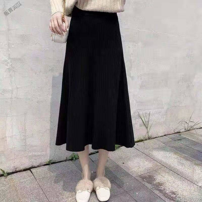 Chân Váy Chữ A Eo Cao Co Giãn Màu Sắc Đơn Giản Dễ Phối Đồ Thời Trang Thu Đông Phong Cách Hàn Quốc