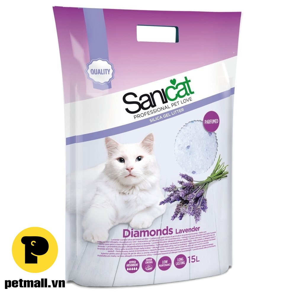 Cát tinh thể vệ sinh cho Mèo SANICAT Lavender 15L (hạt lớn)