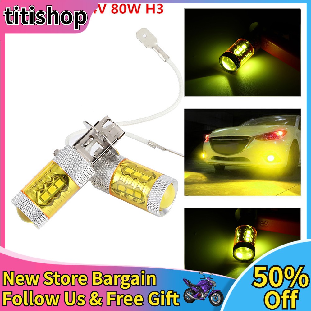 1 Cặp Đèn Led Sương Mù Màu Vàng 12-24v 80w H3 16smd Cho Xe Hơi