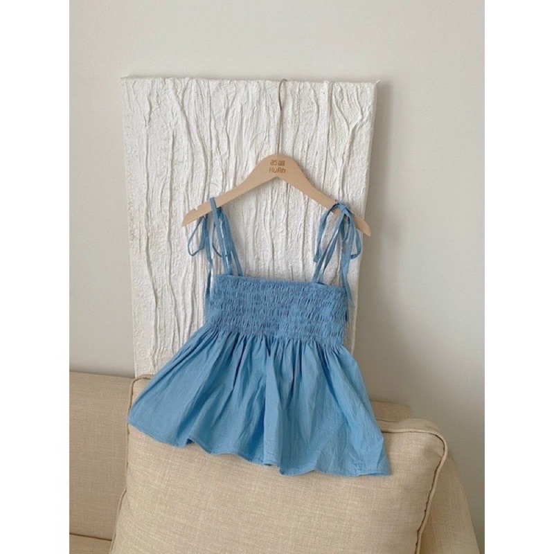 Áo Babydoll 2 dây chun ngực dáng lửng buộc nơ vai TG Shop9398