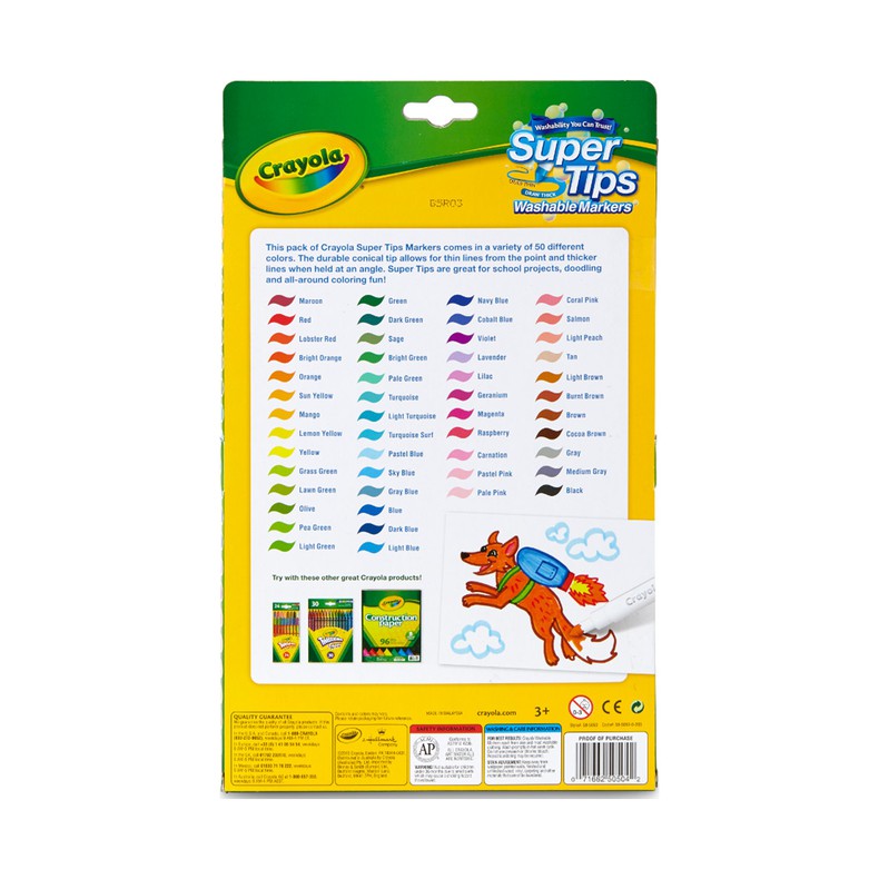 Bộ 50 cây Bút lông Dễ tẩy rửa Crayola Supertips, Nét thanh nét đậm - 585050