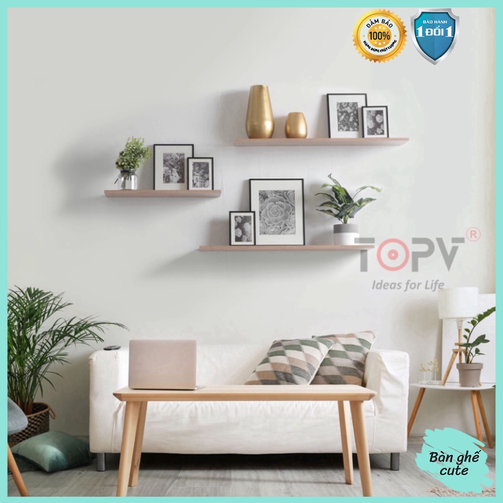 Bộ 3 kệ gỗ treo tường decor TopV giá trang trí bằng thanh gỗ ngang gắn tường mini phòng khách phòng ngủ Bàn ghế cute