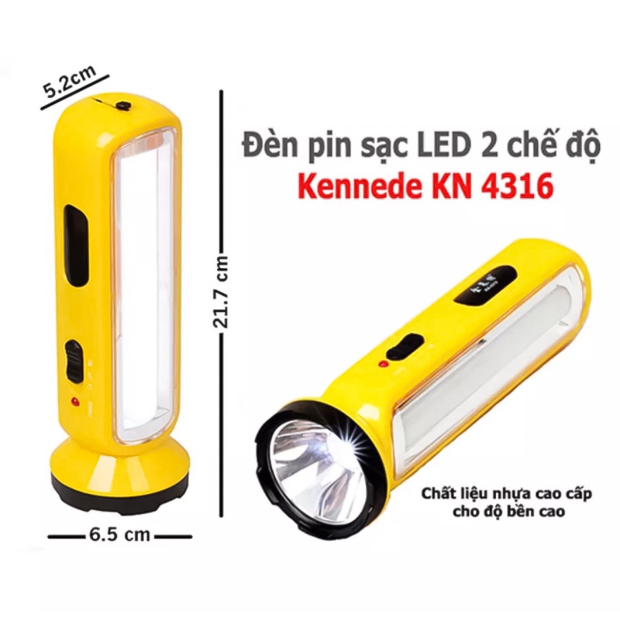 Đèn tích điện để bàn siêu sáng KENNEDE KN - 4316 . Đèn pin 2 in 1, Đèn pin sạc tích điện mini cầm tay - BH 6T