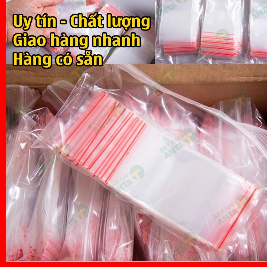 100 cái Túi zip chỉ đỏ loại dày đẹp - Ấn vào chọn size - (bịch PE vuốt mép đựng phụ kiện, gia vị, thực phẩm, thuốc tây)