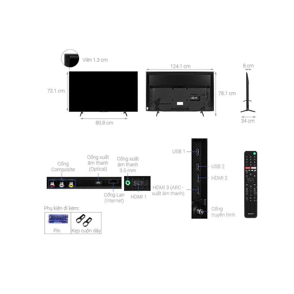 Android Tivi Sony 4K 55 inch KD-55X7500H - Remote tích hợp micro Ứng dụng:YouTube, Netflix.. Giao miễn phí HCM