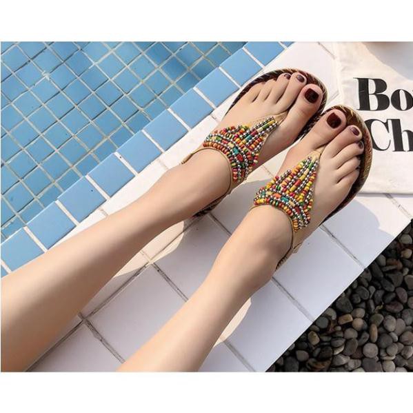 Sandals nữ xỏ ngón thổ cẩm, dép xỏ ngón thời trang đi biển Hang Quang Chau mẫu mới nhất (kiwi)