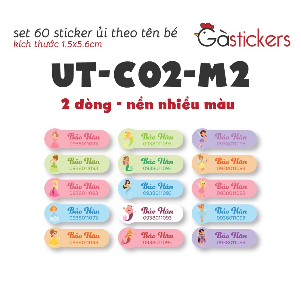 Sticker ủi áo in tên trẻ em GaStickers UT-C02 bộ 60 miếng kích thước 1,5 x 5,6 cm