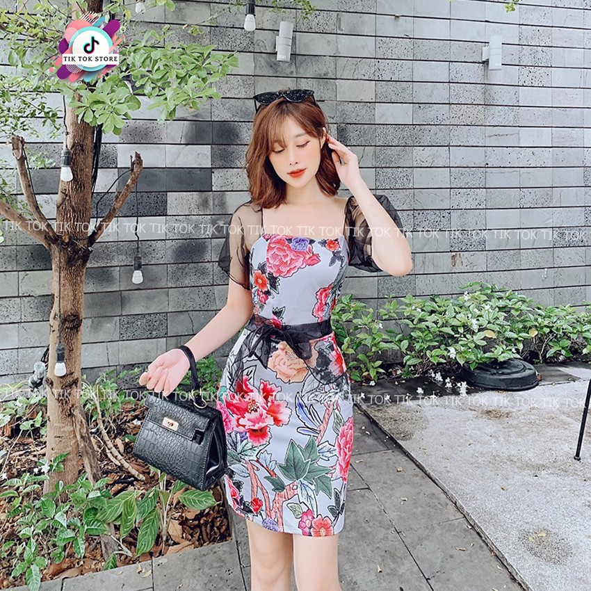 Váy ôm body, đầm body kiểu hoa hồng phối nơ TIK TOK STORE | BigBuy360 - bigbuy360.vn