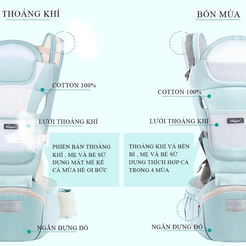 Địu em bé, địu 6 tư thế cho bé thoáng khí đa năng có ghế ngồi, chống gù an toàn cho bé từ 0 đến 36 tháng.