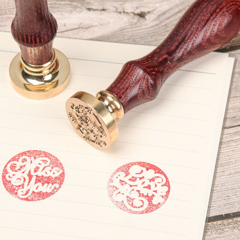Con dấu sáp niêm phong bằng đồng cán gỗ họa tiết chữ Thank You/ Merry Christmas/ hoa phong cách cổ điển dùng trang trí