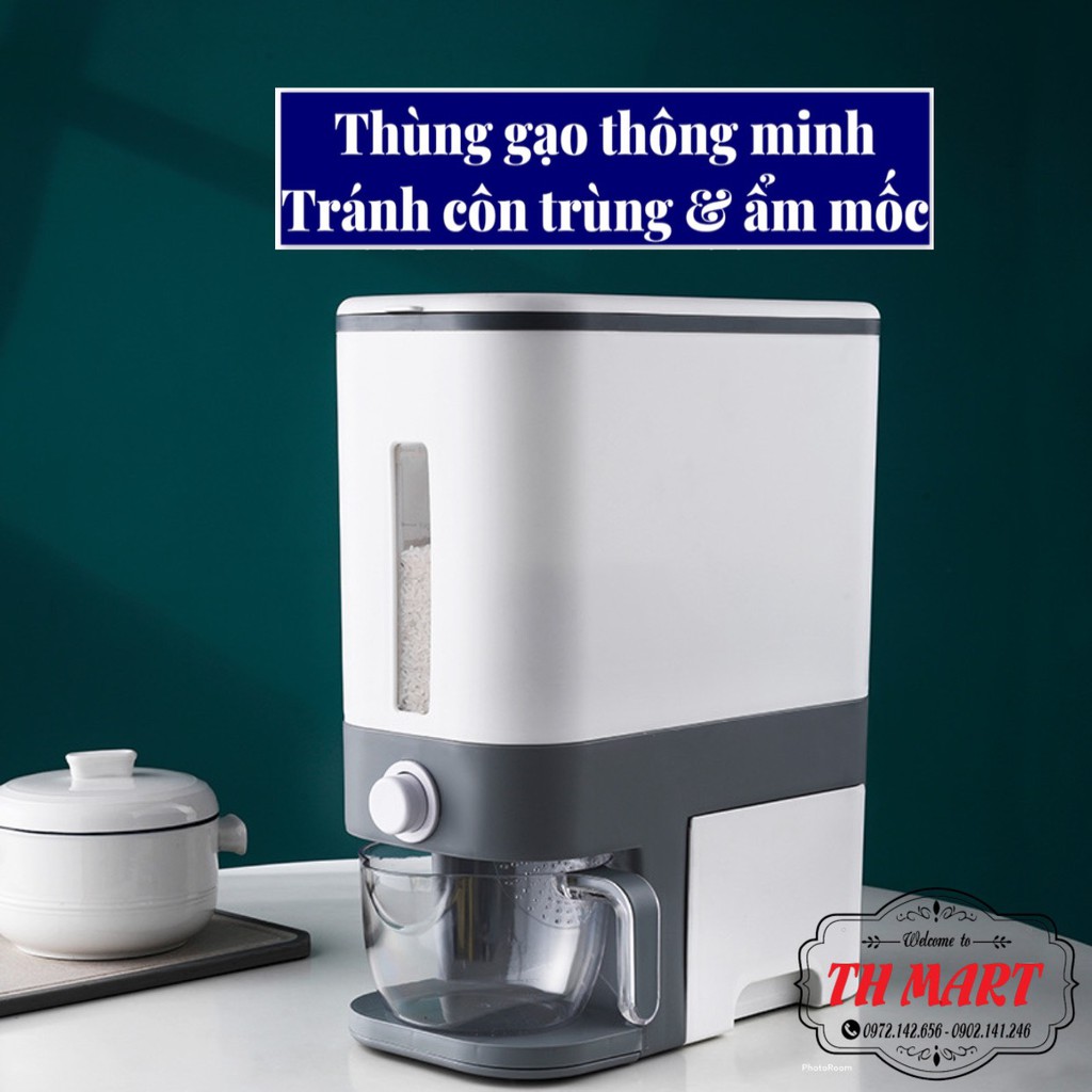 Thùng đựng gạo thông minh cao cấp nhựa PP an toàn cho sức khỏe và tiện dụng dung tích 12kg tặng kèm cốc vo gạo
