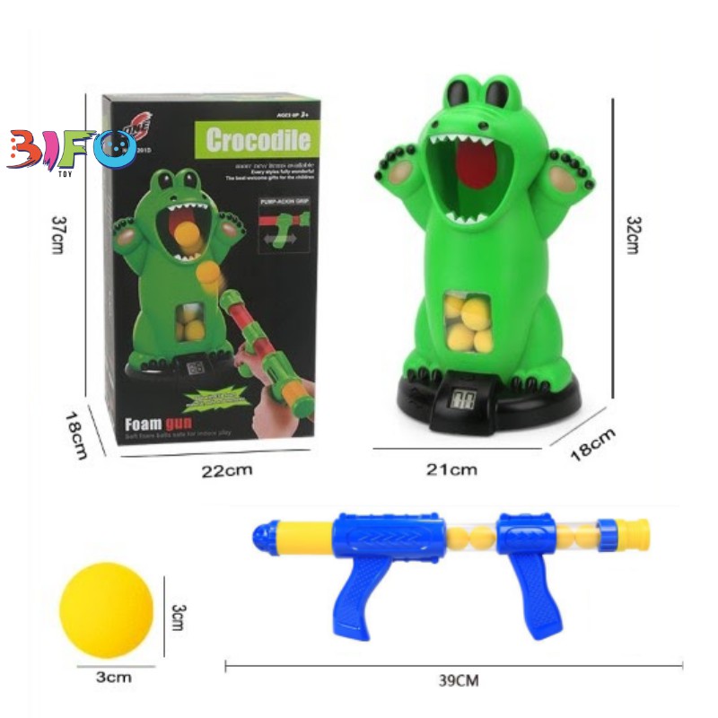Bộ đồ chơi bắn bóng bông hình cá sấu, gấu nâu, vịt vàng vui nhộn cho bé ( Tặng kèm bóng bông)