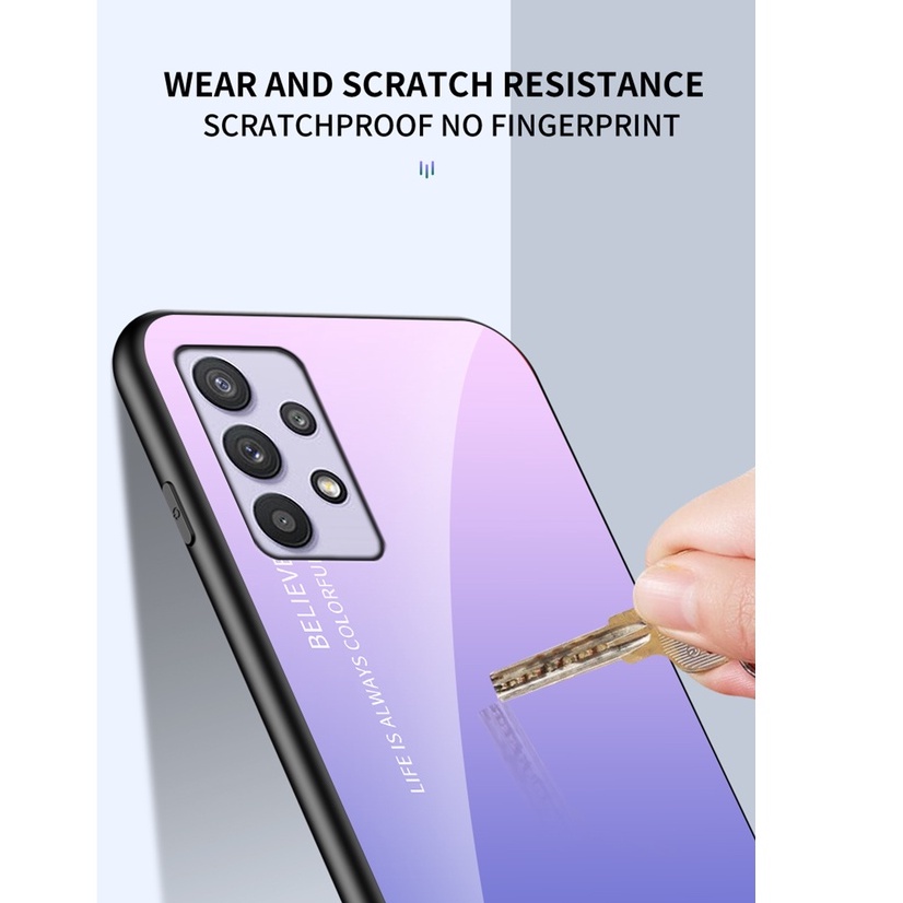 Ốp điện thoại cứng mặt kính màu sắc thời trang cho Samsung Galaxy A32 A22 A72 A52 4G Quantum 2 A82 5G
