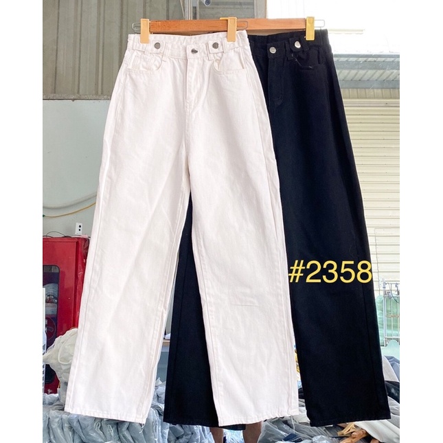 Quần Jean suông đen trắng cúc cài quốc dân (Ảnh thật)