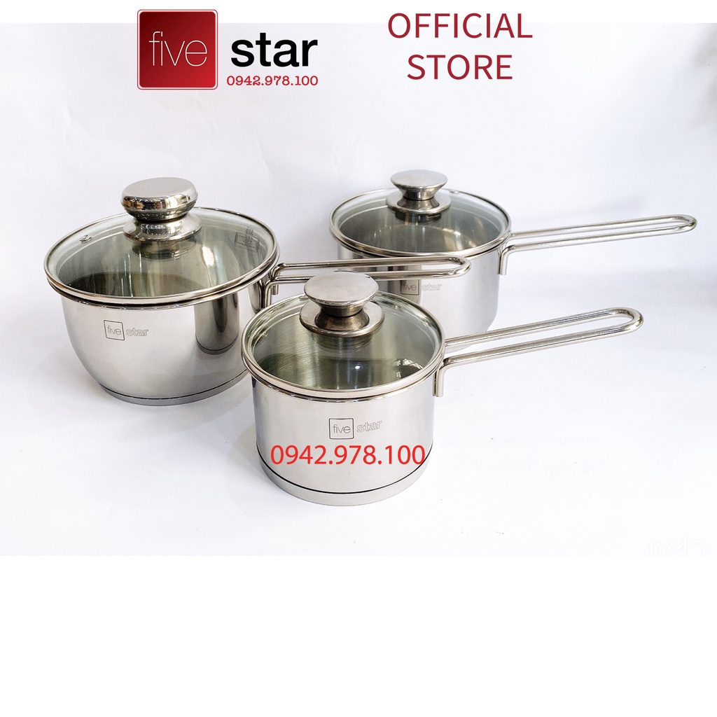 Quánh nấu cháo bột inox 430 Fivestar Standard nắp kính 3 đáy bếp từ ( 12cm / 14cm / 16cm ), tặng 5 muỗng ăn