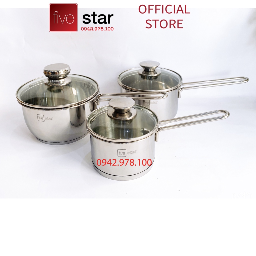 Quánh 3 đáy inox 430 Fivestar Standard nắp kính bếp từ ( 12cm/14cm/16cm )