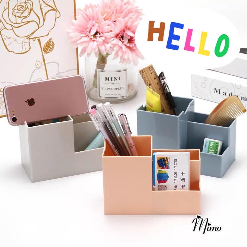 Khay nhựa đựng bút 4 ngăn để bàn decor bàn học, ống cắm bút nhiều ngăn pastel, kệ đựng mỹ phẩm, đồ trang điểm đa năng