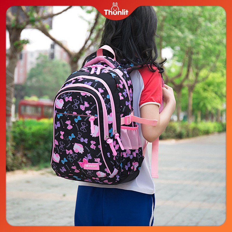 Bộ 3 món cặp đi học Thunlit cho các cô gái tuổi teen màu đen tím xanh dương đỏ hoa hồng chống thấm nước cỡ lớn