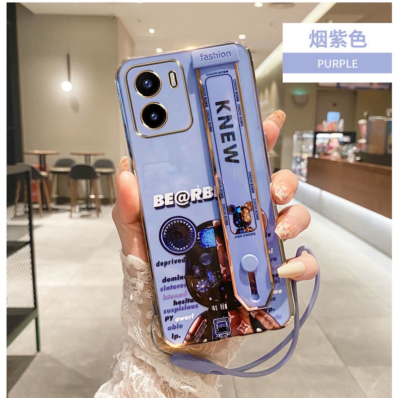 Ốp điện thoại QIANZI họa tiết gấu có dây đeo cho Vivo Y20 Y20S Y20I Y12A Y12S V15 V20Pro Y17 Y15 Y12 Y15S Y21 2021