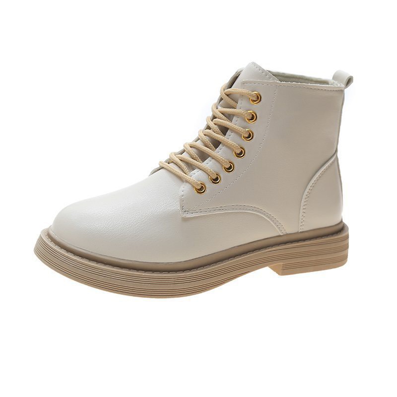 Bốt Boot Nữ Da Lì Khuy Xỏ Lỗ Vàng Dây Buộc Trước Nổi Bật Đế Bằng Mới (BT23)