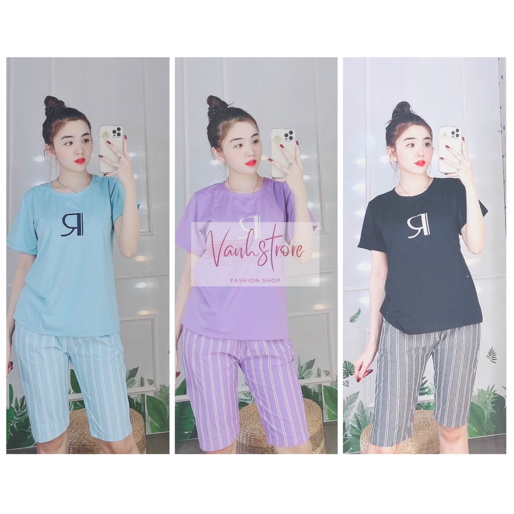 ❤️ Đồ bộ nữ thun cotton sọc caro dễ thương Set đồ thể thao quần lửng fullsize (43-85kg) B09