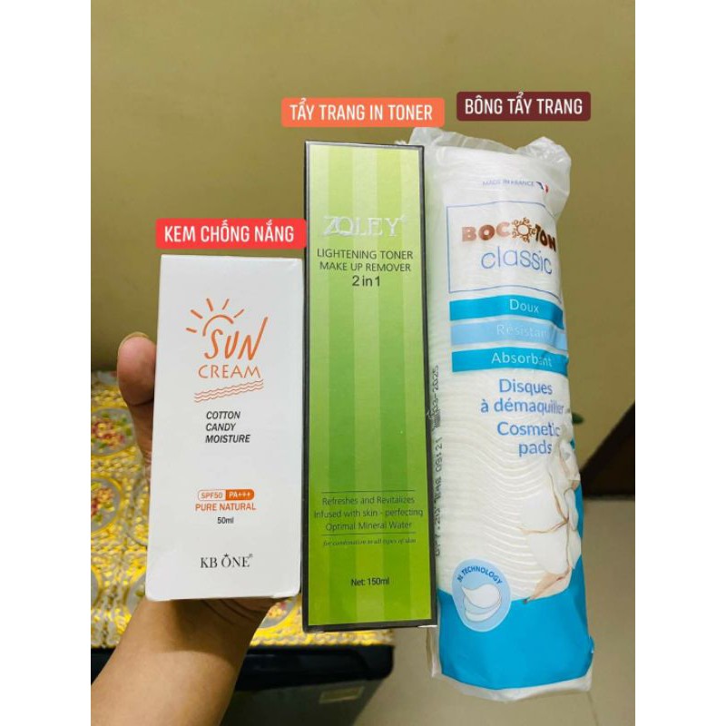 COMBO TONER TẨY TRANG 2IN1 ZOLEY, KEM CHỐNG NẮNG KBONE