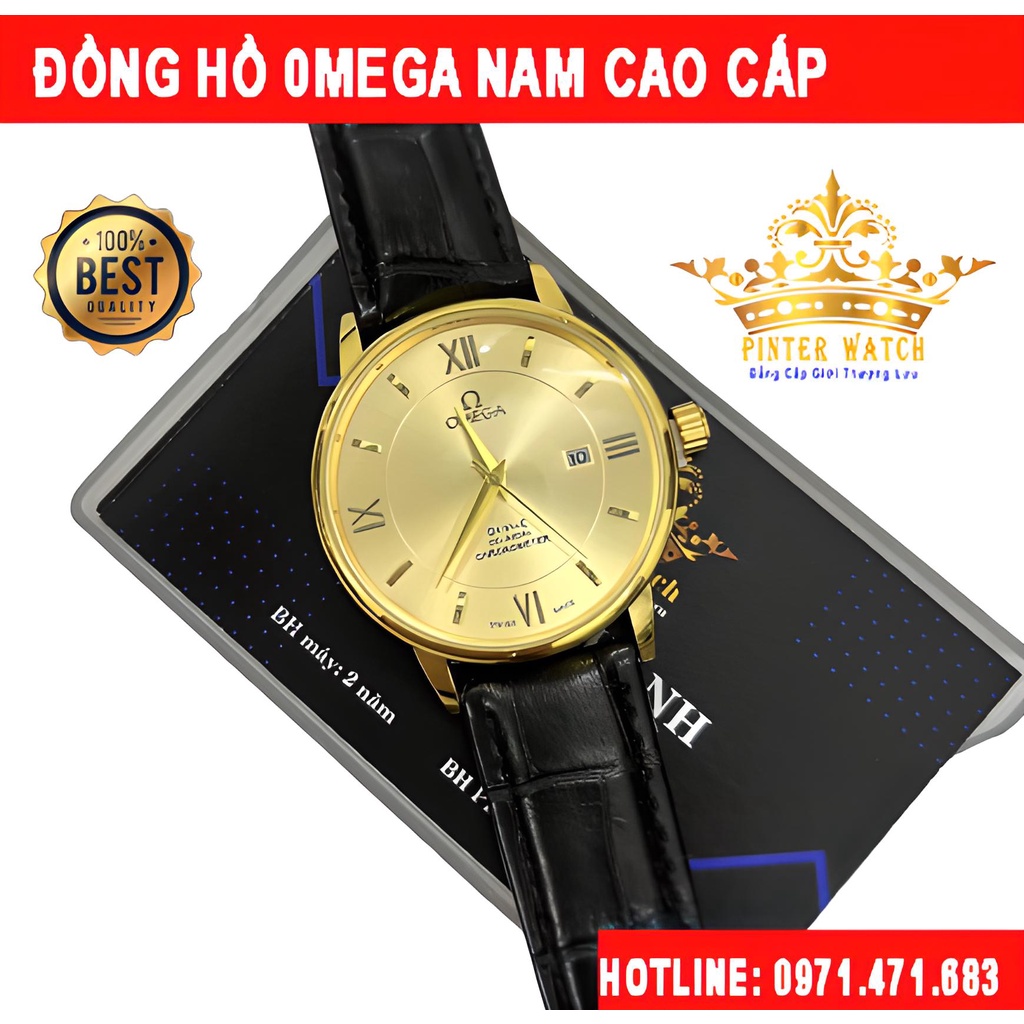Đồng hồ nam 𝕆𝕄𝔼𝔾𝔸 cao cấp phiên bản giới hạn kính sapphire siêu sáng chống xước chịu nước 3atm dây da cao cấp ôm tay