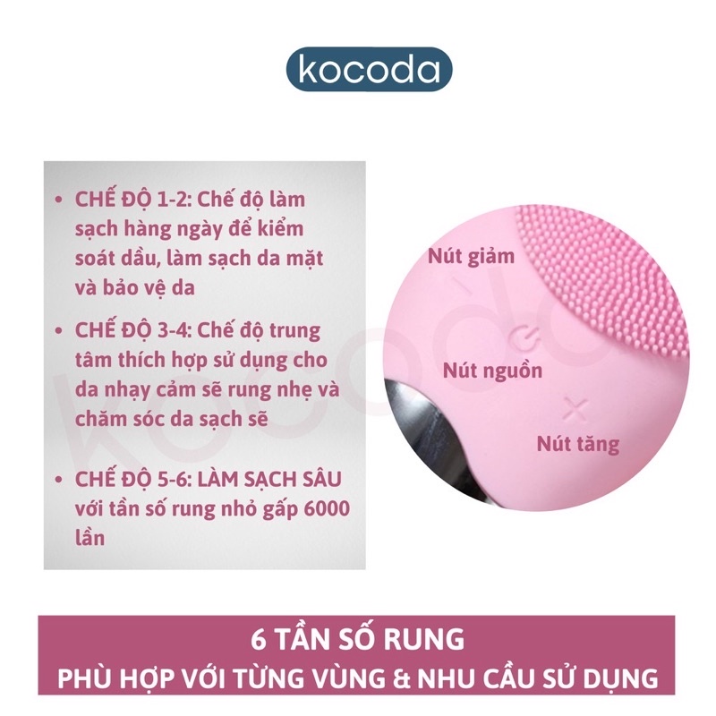 Máy rửa mặt sóng âm cao cấp KOCODA chống thấm nước giúp làm sạch sâu lỗ chân lông massage nâng cơ mặt