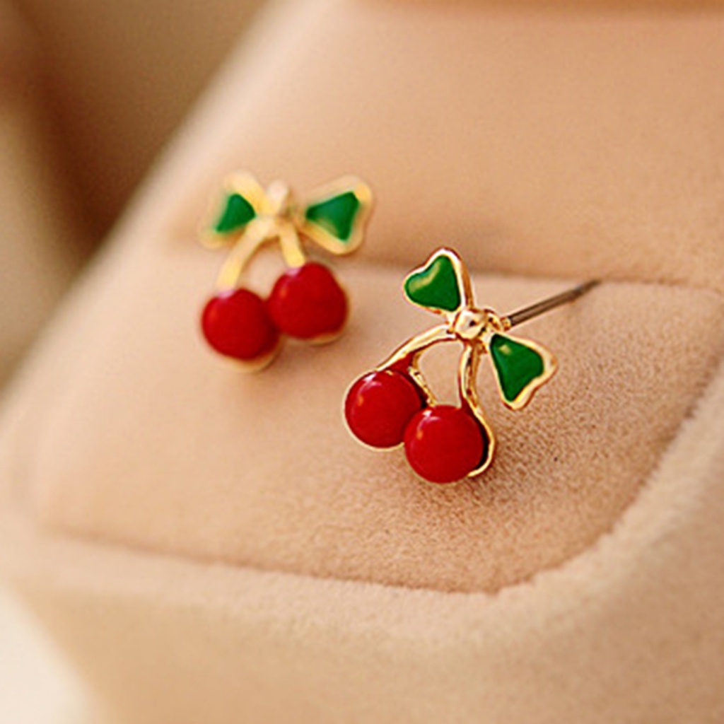 Bông Tai Kim Loại Hình Quả Cherry Mini Xinh Xắn