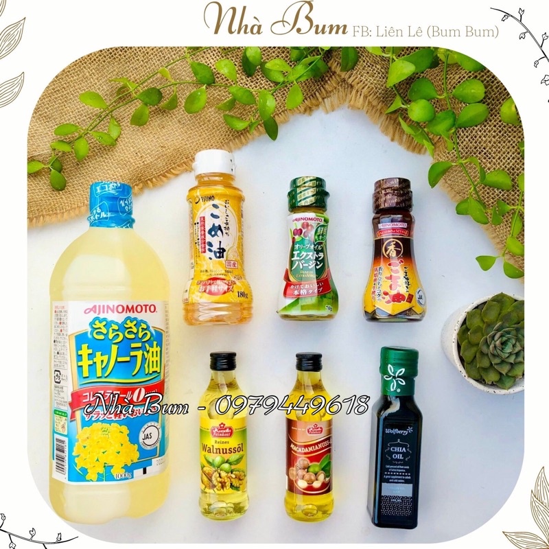Dầu ăn Gia vị ăn dặm cho bé từ 6m - Dầu óc chó / Tương / Mắm / Cải / Olive / Mè / Macca / Hạt chia nhà bum lienlebc