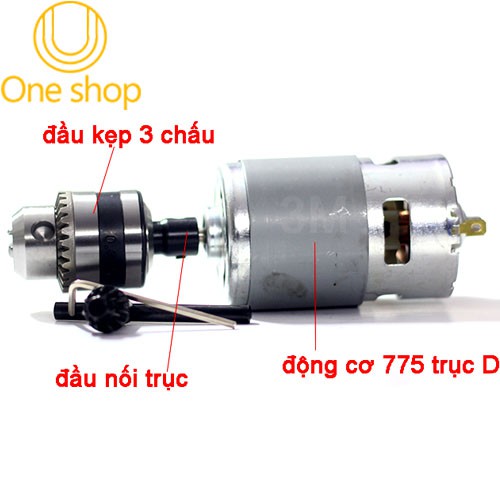 Bộ Khoan Tự Chế Từ Động Cơ 775 Trục D Cực Khỏe và Phụ Kiện V1 - Đầu Kẹp 3 Chấu và Đầu Nối Trục B10-5mm Có Ốc Vặn