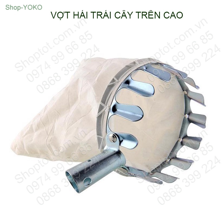 Dụng cụ hái trái cây trên cao đa năng kèm túi vải, dụng cụ hái hoa quả trên cao khung kim loại dày dặn