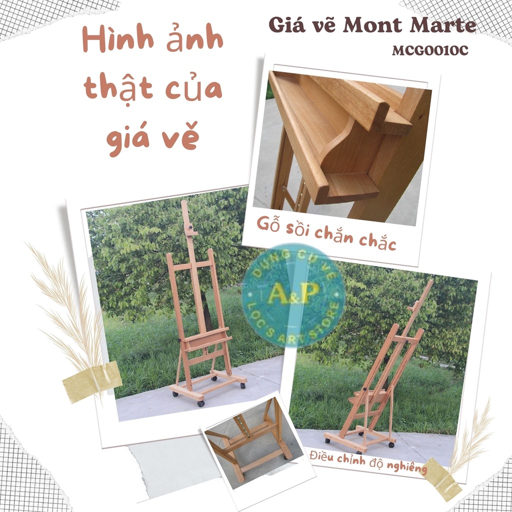 [Lộc'sArtStore] GIÁ VẼ CAO CẤP GỖ SỒI MONTMARTE MCG0010C - TÙY CHỈNH ĐỘ CAO (150-240cm)