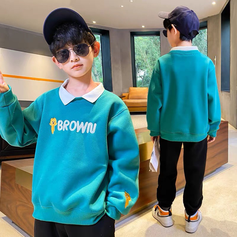 Áo thu đông dài tay cổ bẻ &quot;BBROWN&quot; 14-4kg cho bé trai. Áo sweater ấm áp cho bé  4-14 tuổi. Vải da cá ấm áp. G48