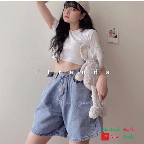 Quần đùi jean ống rộng / Quần shorts jean ống rộng nút thắt ulzzang Q32