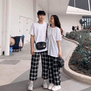 Quần kẻ caro ống xuông