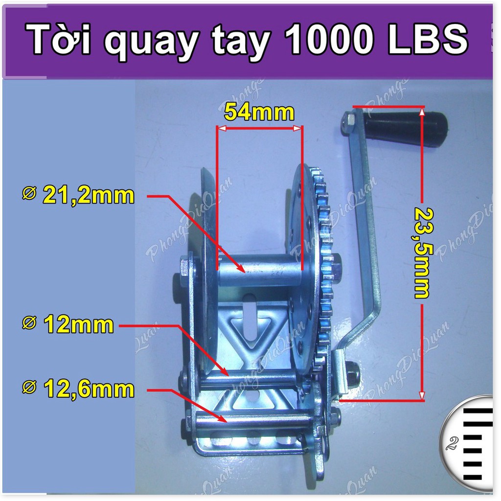 Tời quay tay 1000 LBS (cáp bán riêng theo yêu cầu)