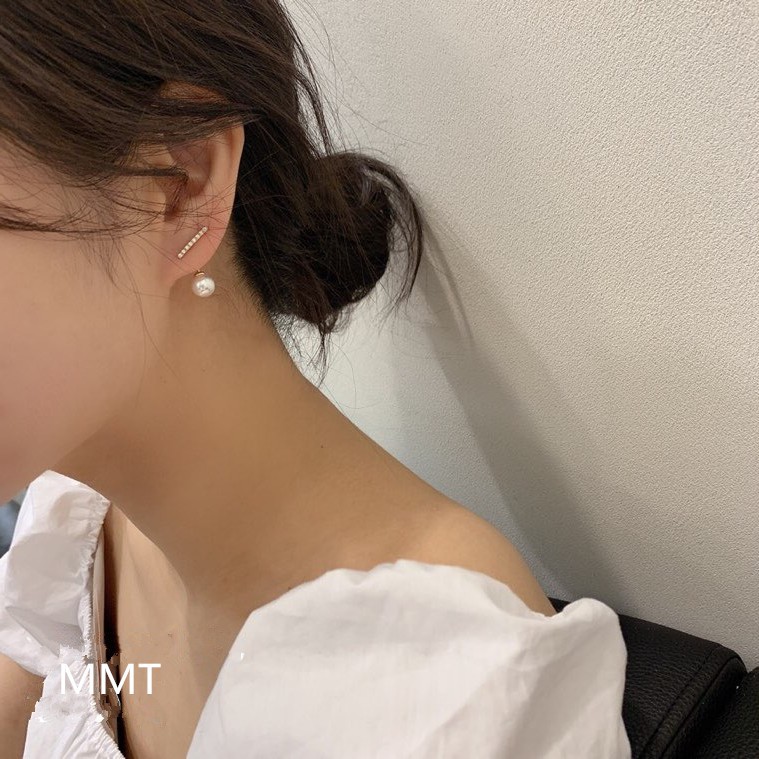 Khuyên tai gạch ngang chốt ngọc trai nhân tạo nhẹ nhàng nữ tính KT213