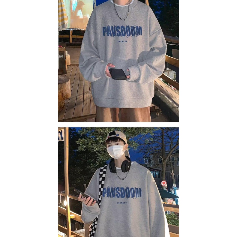 Áo Hoodie Nam Cổ Tròn Dài Tay Dáng Rộng Phong Cách Âu Mỹ