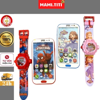 Điện thoại đồ chơi cho bé, (Tặng kèm đồng hồ) Điện thoại đồ chơi SPIDER - MAN & Công Chúa SOFIA