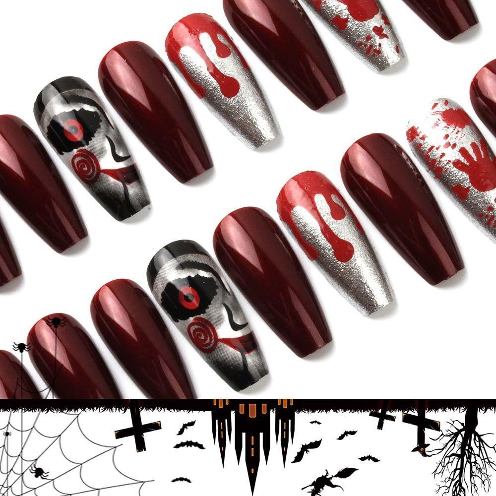 Bộ Móng Tay Giả Dài 3D Che Phủ Toàn Diện Phong Cách Halloween