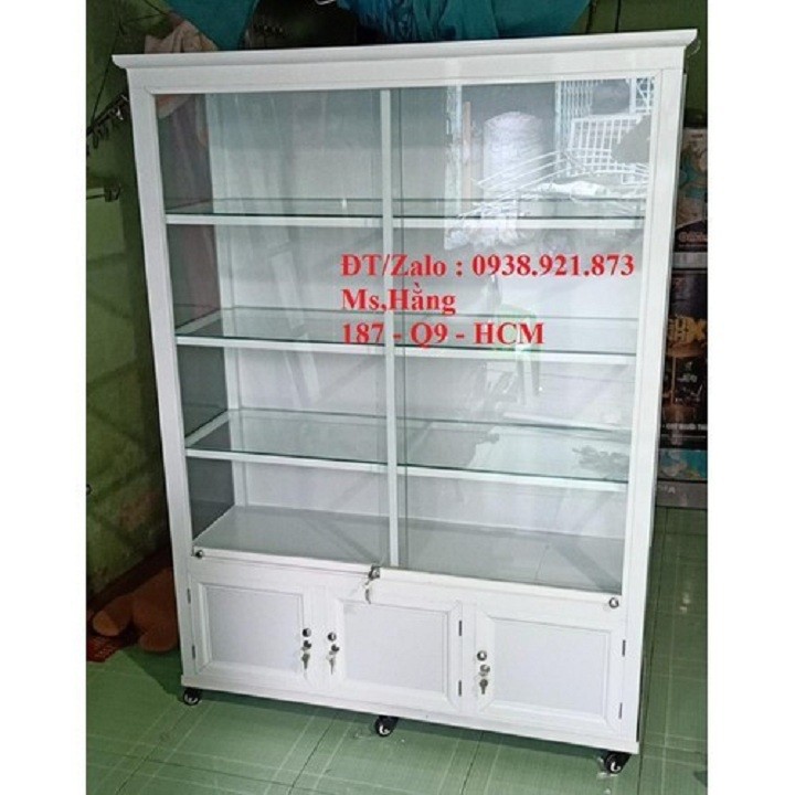 Tủ nhôm kính trưng bày màu Trắng Sữa loại 3 tầng kính - Mã:TNKTRB03-20040200-HĐ-