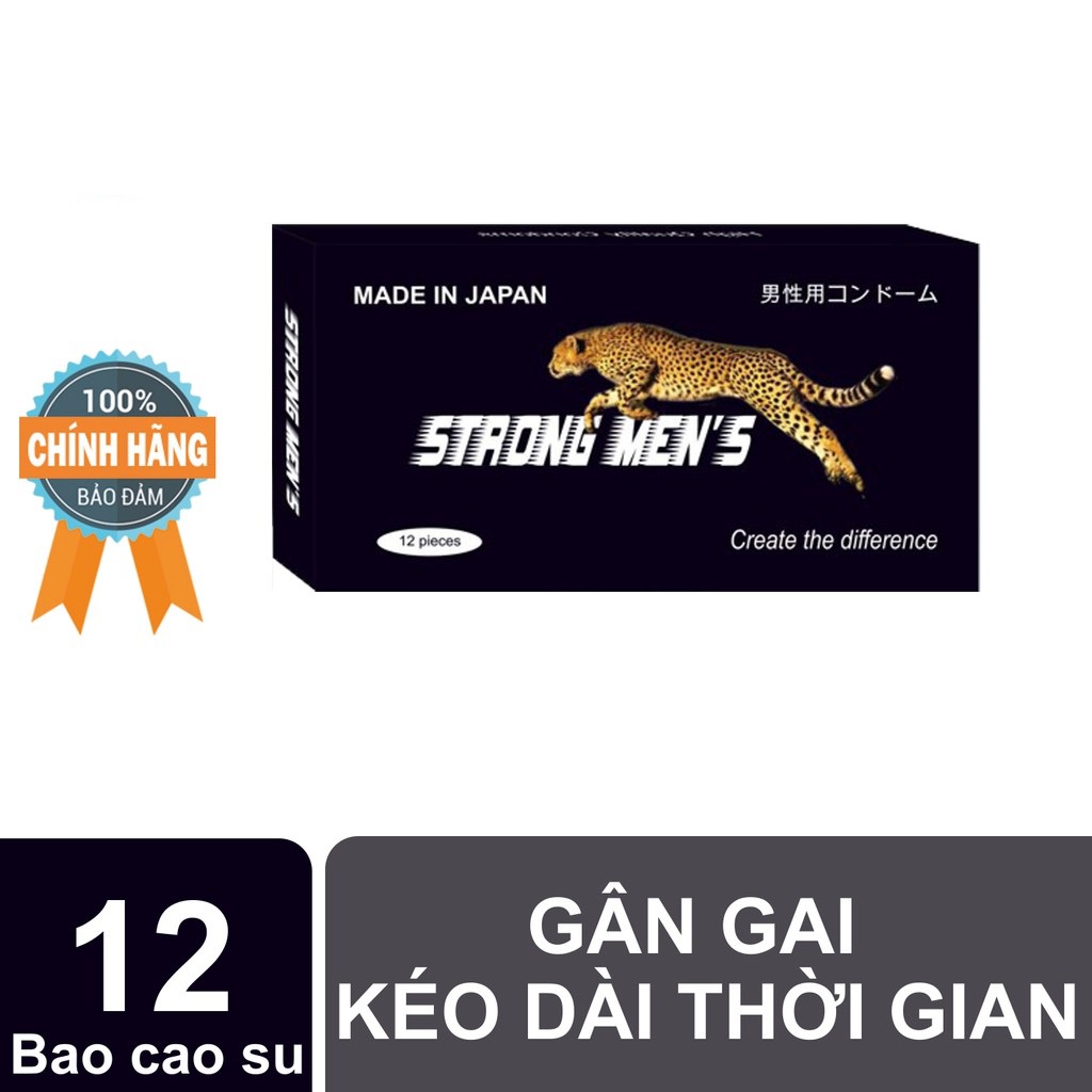 Bao cao su gân gai kéo dài thời gian hộp 12 bao Strongmen - Nhật Bản