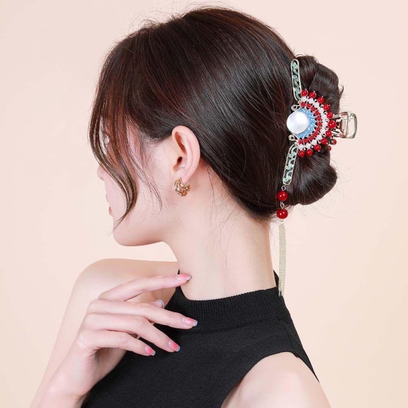 Kẹp Tóc Kim Loại Đính Ngọc Phong Cách Cổ Trang Sành Điệu