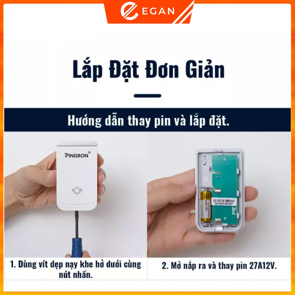 Nút nhấn và chuông báo bán lẻ cho chuông cửa không dây cao cấp PR-DB01, Chống nước tốt, kết nối xa 300m