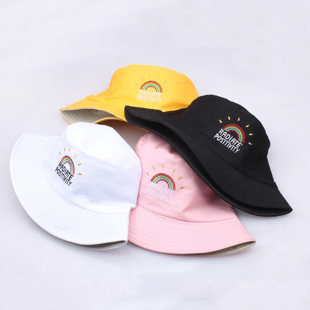 Nón Bucket Thêu Hoa Hồng Cầu Vồng Thời Trang Nữ